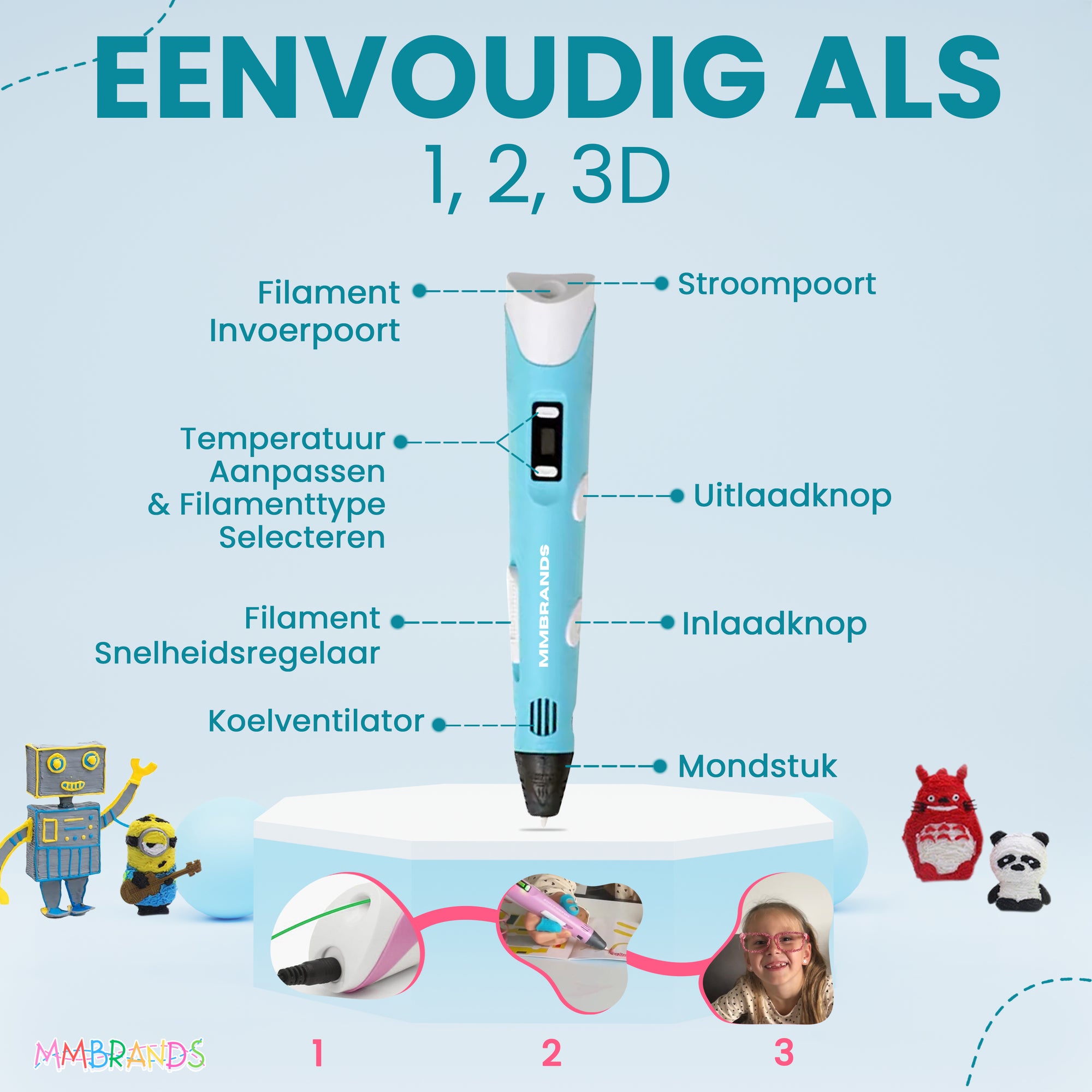 Paquete de inicio de bolígrafo 3D: filamento de 10 colores